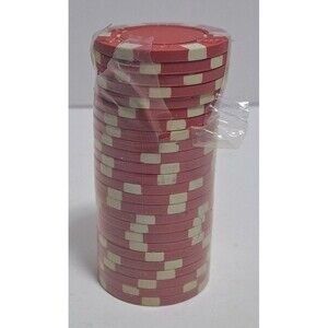 VINTAGE 25 STACK RED CLAY POKER CASINO CHIPS NEW OLD STOCK